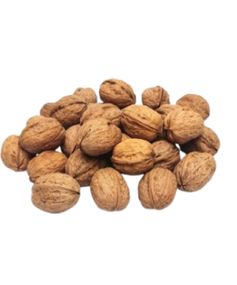 a pile of walnuts on a white background